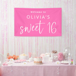 Vibrant Hot Pink Welcome to Sweet 16 Birthday Banner