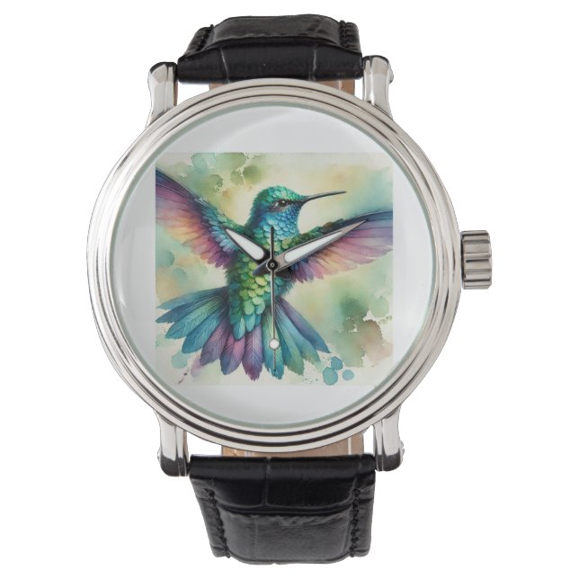 Vibrant Hummingbird 240824AREF124 - Watercolor Armbanduhr (Vorderseite)