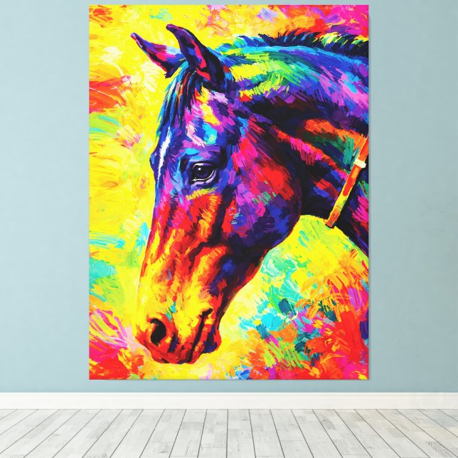 Vibrant Impasto Horse Portrait Colorful Wild Leinwanddruck (Insitu (Holzboden))