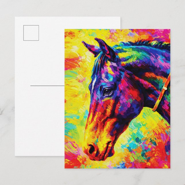 Vibrant Impasto Horse Portrait Colorful Wild Postkarte (Vorne/Hinten)