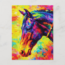 Vibrant Impasto Horse Portrait Colorful Wild Postkarte