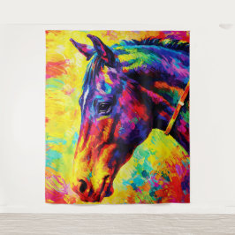 Vibrant Impasto Horse Portrait Colorful Wild Wandteppich