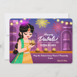 Vibrant Indian Girl Happy Diwali Festival of Light Feiertagskarte