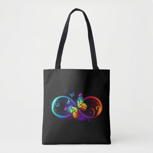 Vibrant infinity with rainbow butterfly on black (Vorderseite)