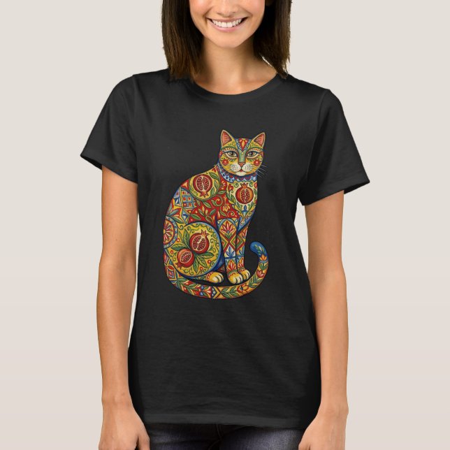 Vibrant Italian Folk Art Floral Cat Women's T-Shirt (Vorderseite)