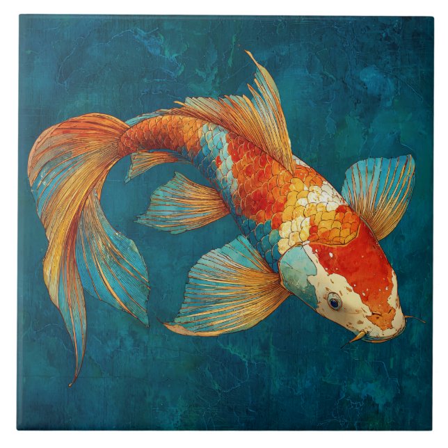 Vibrant Koi Fish Illustration Fliese (Vorderseite)