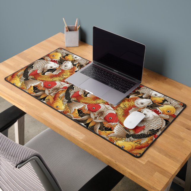 Vibrant Koi Harmony - Japanischer Koi Fisch Nahtlo Schreibtischunterlage (Büro 2)
