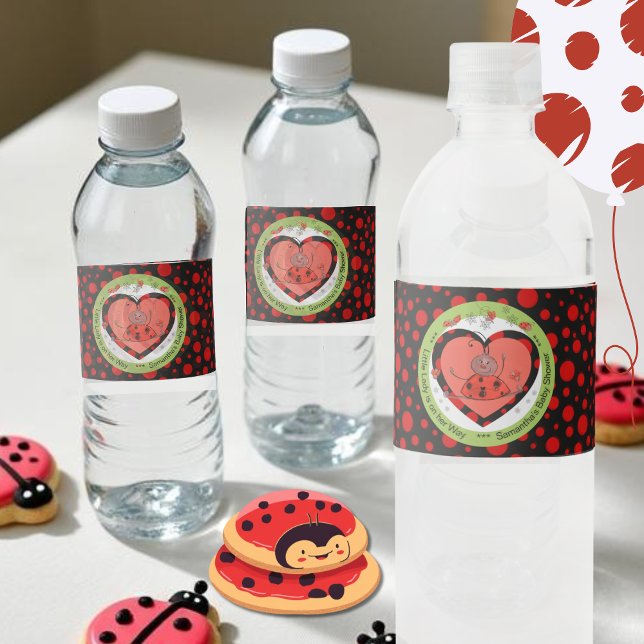 Vibrant Ladybug Polka Dot Water Bottle Label  Wasserflaschenetikett (Vibrant Ladybug Polka Dot Water Bottle Label )