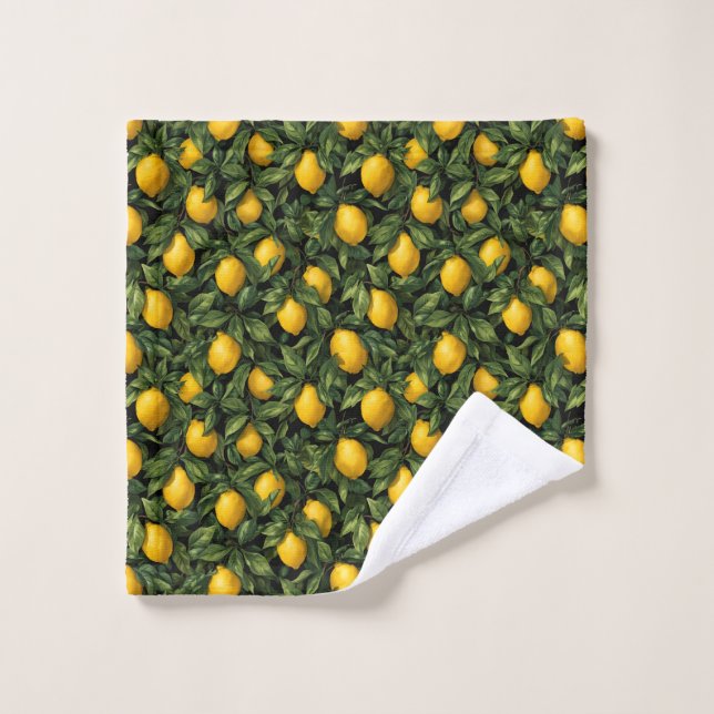 Vibrant Lemon Citrus Tree Pattern Badhandtuch Set (Waschlappen)