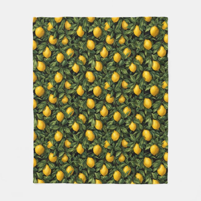 Vibrant Lemon Citrus Tree Pattern Fleecedecke (Vorderseite)