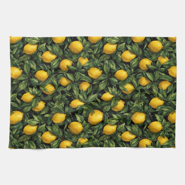 Vibrant Lemon Citrus Tree Pattern Geschirrtuch (Horizontal)