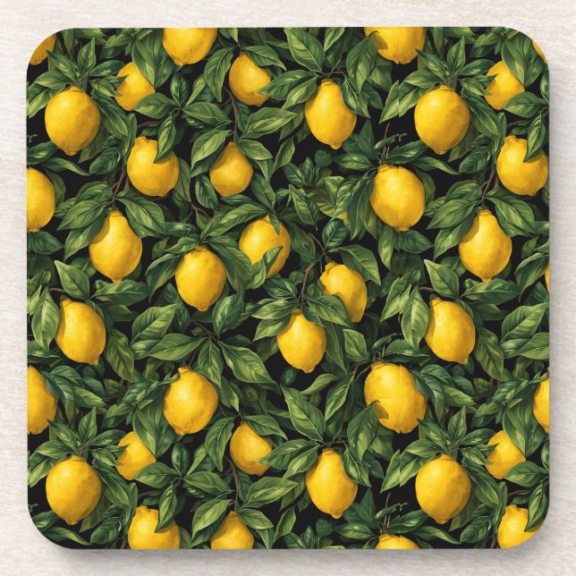 Vibrant Lemon Citrus Tree Pattern Getränkeuntersetzer (Vorderseite)
