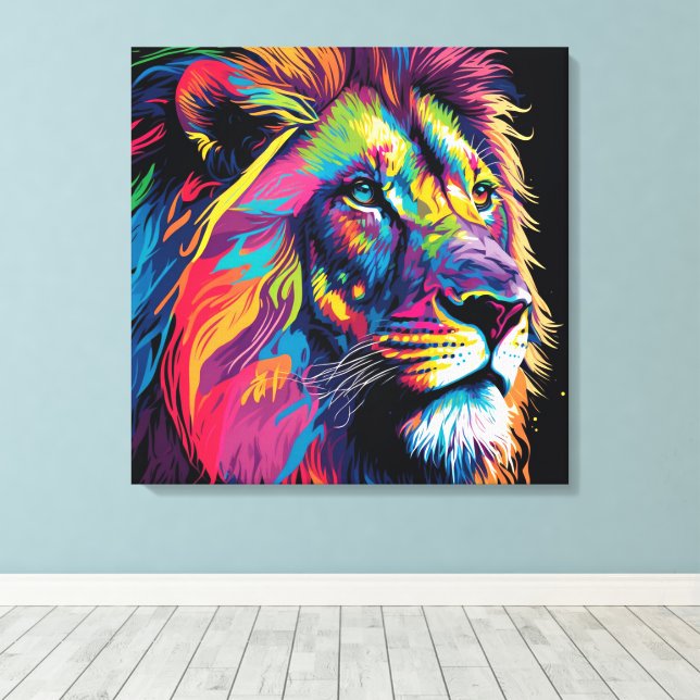 Vibrant lion painting leinwanddruck (Insitu (Holzboden))