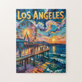 Vibrant Los Angeles Pier Sunset Van Gogh Vintage Puzzle