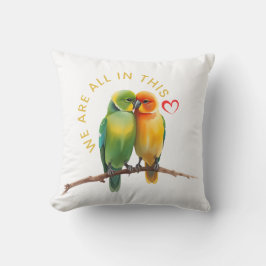 Vibrant Lovebirds & Hearts Watercolor Illustration Kissen