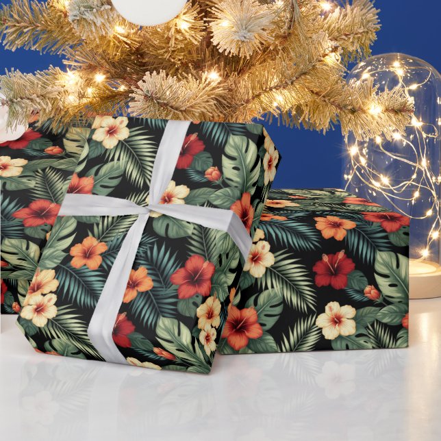 Vibrant Magenta Hibiscus Tropical Florals Geschenkpapier (Feiertage)