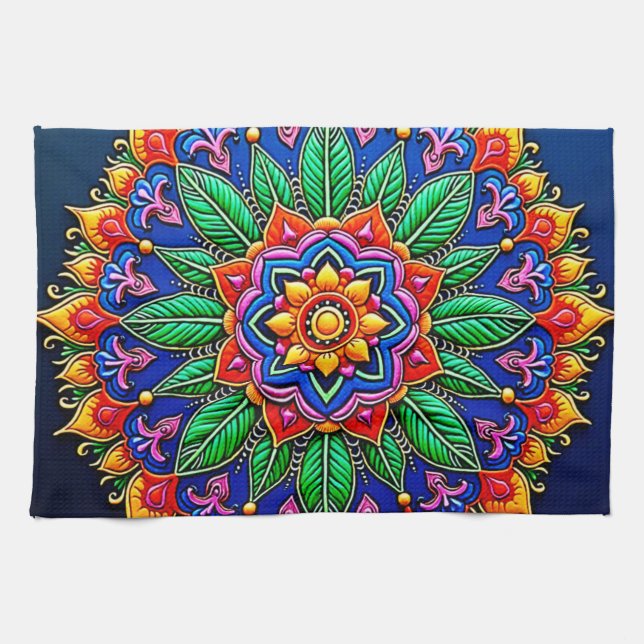 Vibrant Mandala Artistry Geschirrtuch (Horizontal)