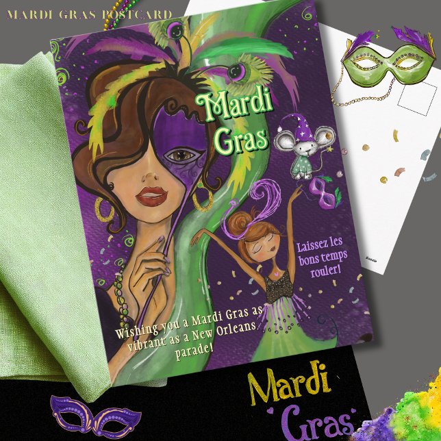 Vibrant Mardi Gras Masquerade Postcard Feiertagspostkarte (Vibrant Mardi Gras Masquerade Postcard)