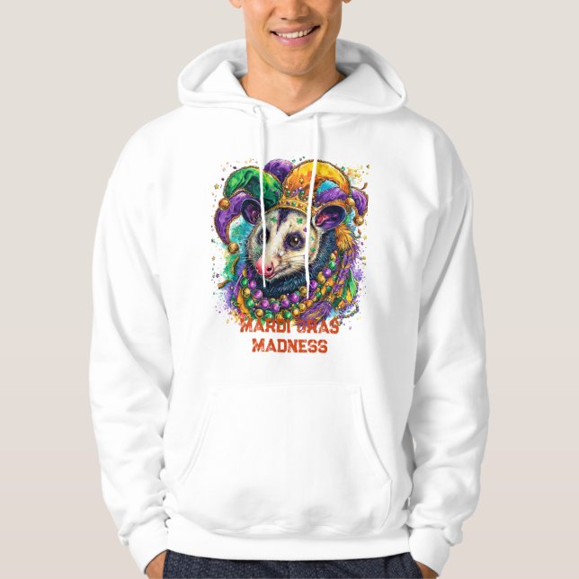 Vibrant Mardi Gras possum in jester mask and beads Hoodie (Vorderseite)