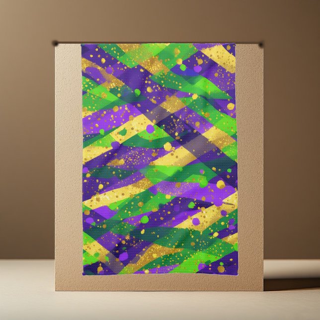 Vibrant Mardi Gras Purple Green Gold Cool Stripes  Geschirrtuch (Vibrant Mardi Gras Purple Green Gold Cool Stripes Kitchen Towel)