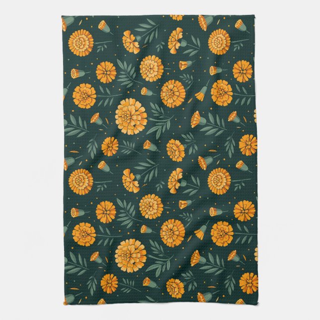 Vibrant Marigolds Pattern Geschirrtuch (Vertikal)