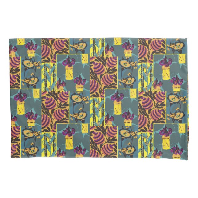 Vibrant Maximalist Purple & Teal Floral Print Kissenbezug (Vorderseite)