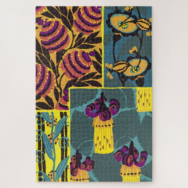 Vibrant Maximalist Purple & Teal Floral Print Puzzle (Vertikal)