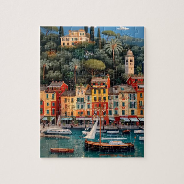 Vibrant Mediterranean Seaside Village Puzzle (Vertikal)