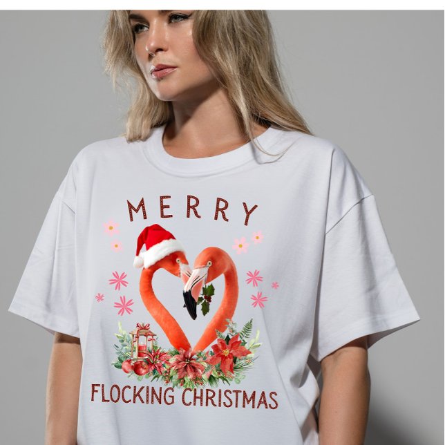 Vibrant Merry Flocking Christmas Flamingo AI Art Tri-Blend Shirt (Von Creator hochgeladen)