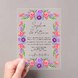 Vibrant Mexican Floral Fiesta Wedding Acryleinladungen