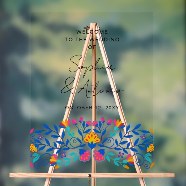 Vibrant Mexican Floral Fiesta Wedding Acrylschild (Neutral)
