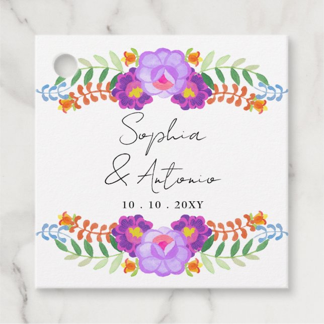 Vibrant Mexican Floral Fiesta Wedding Geschenkanhänger (Vorderseite)