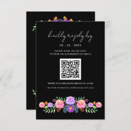 Vibrant Mexican Floral Fiesta Wedding QR code RSVP Karte