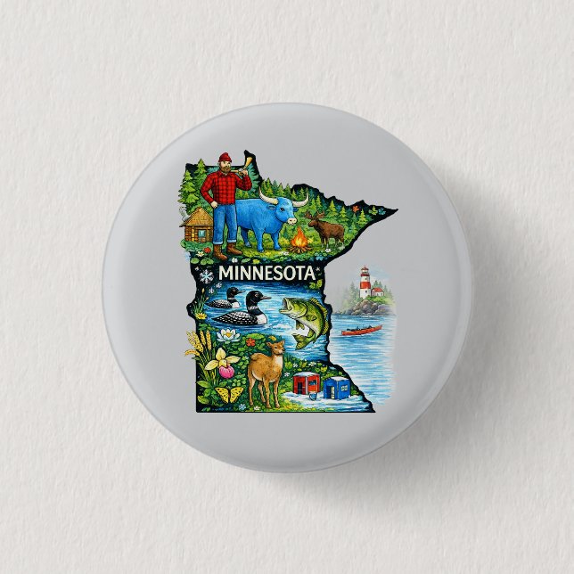Vibrant Minnesota State Map-Paul Bunyan/Northwoods Button (Vorderseite)