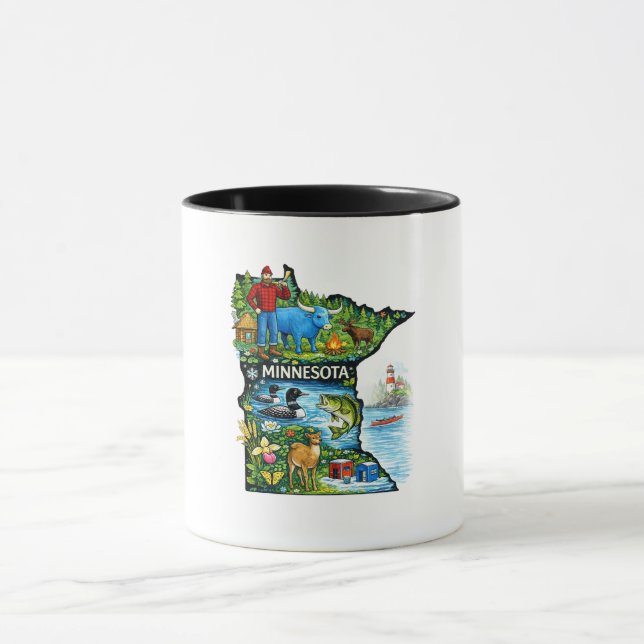 Vibrant Minnesota State Map-Paul Bunyan/Northwoods Tasse (Zentrum)