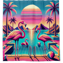 "Vibrant Mitte des Jahrhunderts Moderner Flamingo Duschvorhang