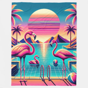 "Vibrant Mitte des Jahrhunderts Moderner Flamingo  Fleecedecke