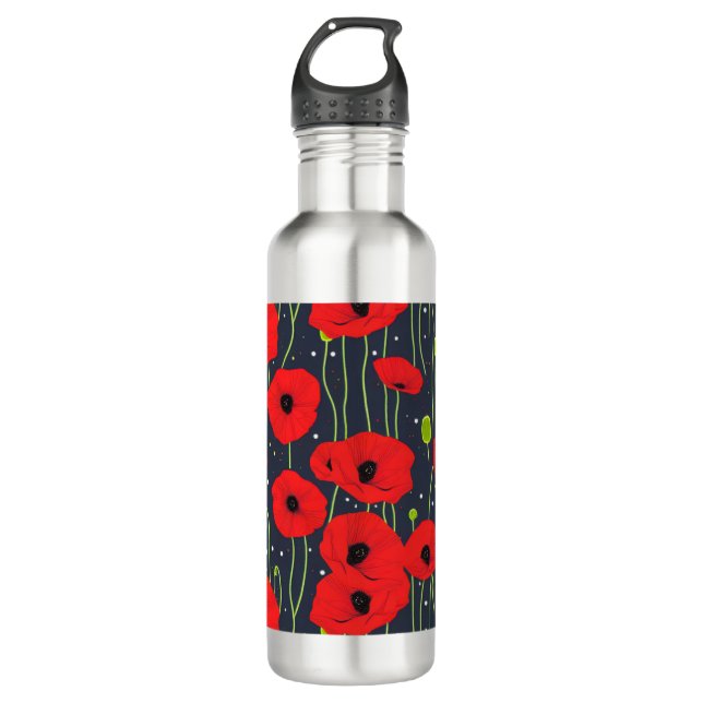 Vibrant Modern Red Poppies Pattern Art Edelstahlflasche (Vorderseite)