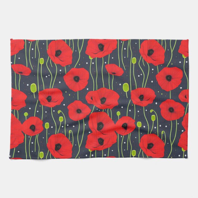 Vibrant Modern Red Poppies Pattern Art Geschirrtuch (Horizontal)