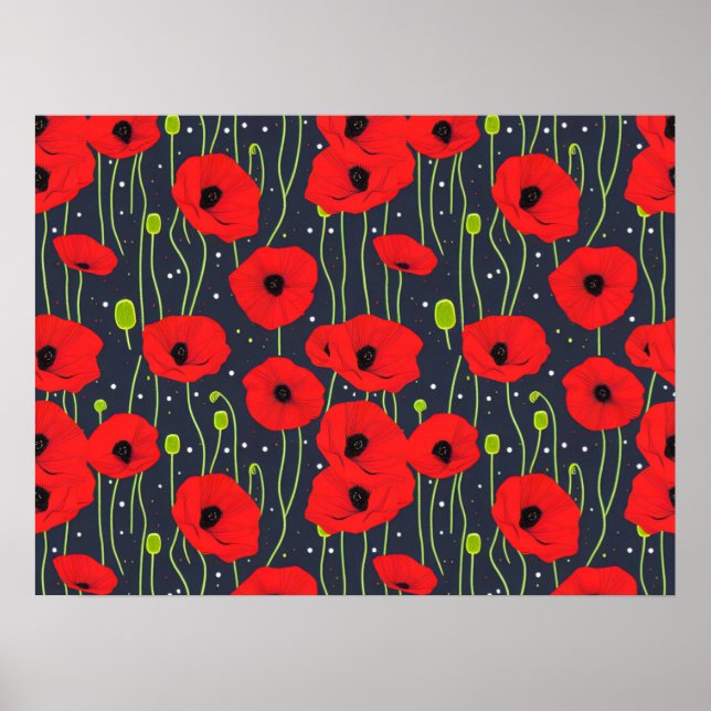 Vibrant Modern Red Poppies Pattern Art Poster (Vorne)