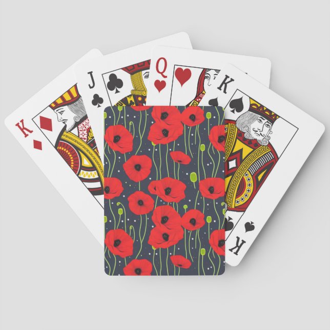 Vibrant Modern Red Poppies Pattern Art Spielkarten (Rückseite)