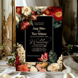 Vibrant Moody Floral Black Wedding Einladung