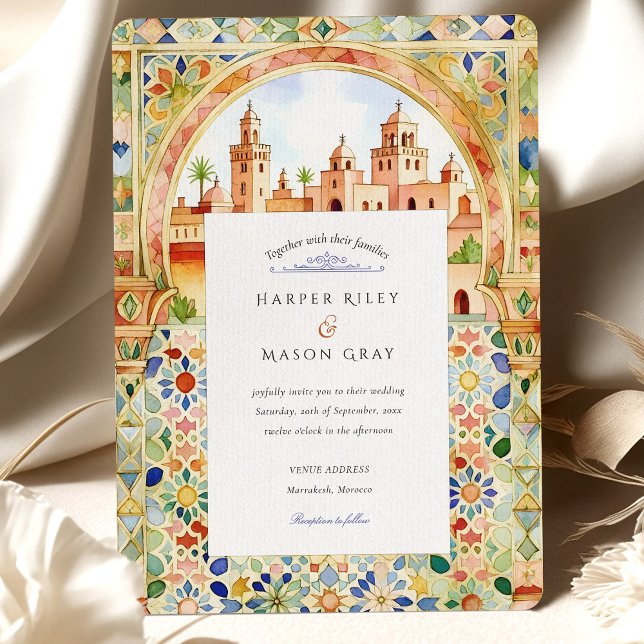Vibrant Moroccan Tile & Marrakesh Arch Wedding Einladung (Von Creator hochgeladen)