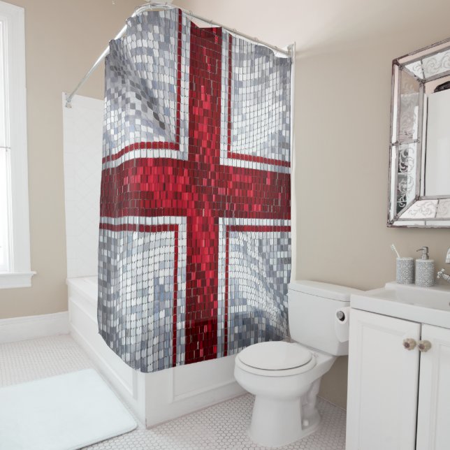 Vibrant Mosaic St. George's Flag verkleidetes Glas Duschvorhang (Beispiel)