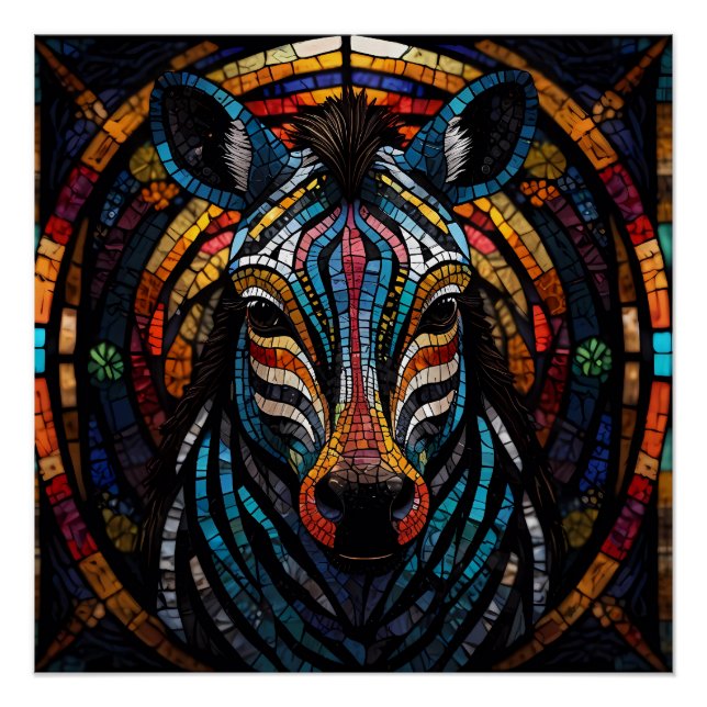 Vibrant Mosaic Zebra Poster (Vorderseite)