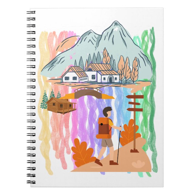 Vibrant Multi-Color Cartoon Hiking Adventure Notizblock (Vorderseite)
