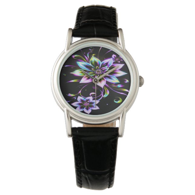 Vibrant Multicolor Hibiscus Floral Accessor Armbanduhr (Vorderseite)