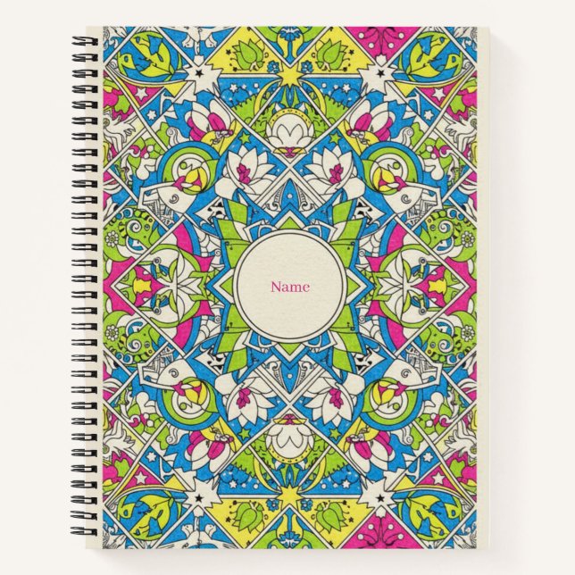 Vibrant Neon Geometric Mandala Nooracle Journal Notizbuch (Vorderseite)