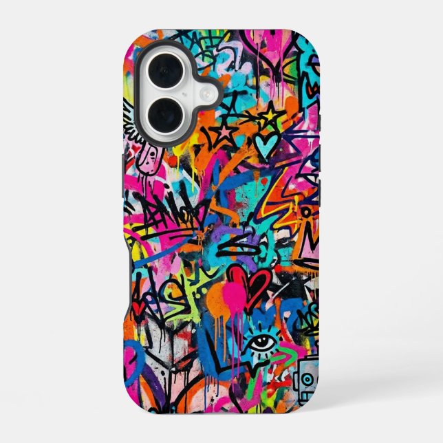 Vibrant Neon Graffiti Pattern iPhone 16 case Hülle (Rückseite)