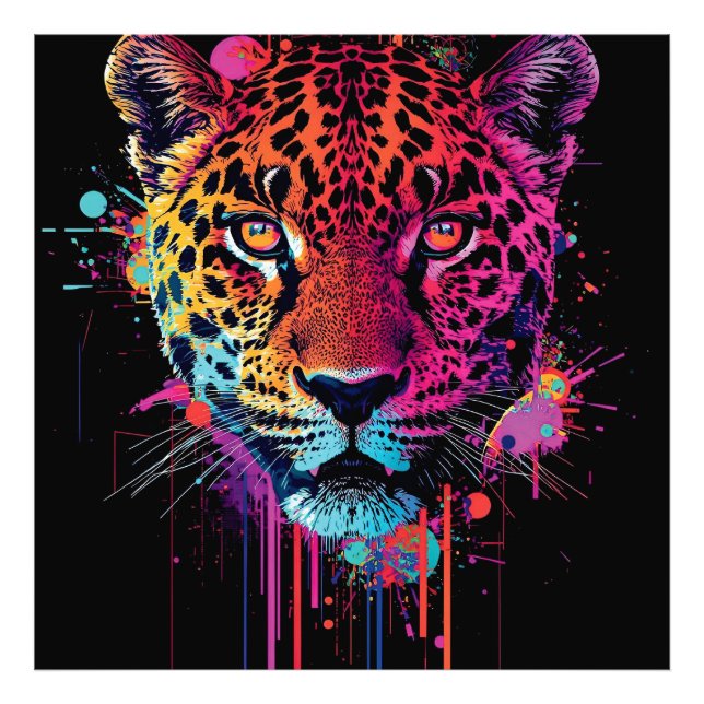 Vibrant Neon Leopard Metal Wall Art Fotodruck (Vorne)